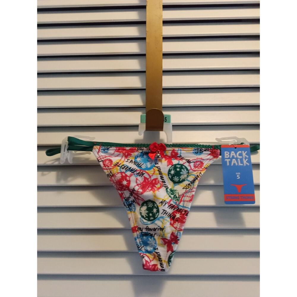 Back Talk Christmas theme ornament text words g-string thong women's sz 5 Small